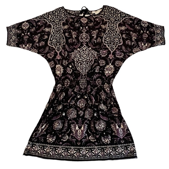 Studio M Dresses & Skirts - Studio M Elaborate Purple Floral Tie-back Loose Sleeve Dress Size M Smocked